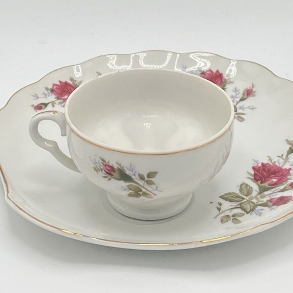 Norcrest Fine China Japan Floral Rose Tea Cup & Scallop Saucer Set Vintage Boho - Picture 2 of 11